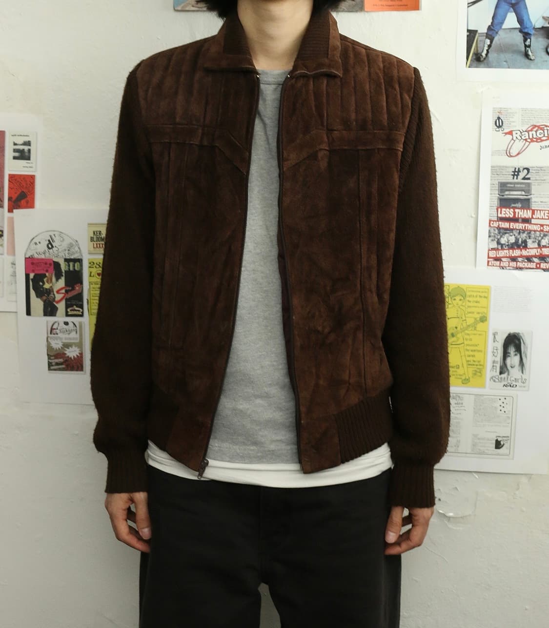 80s 빈티지 니트 스웨이드 집업 자켓 상품이미지1