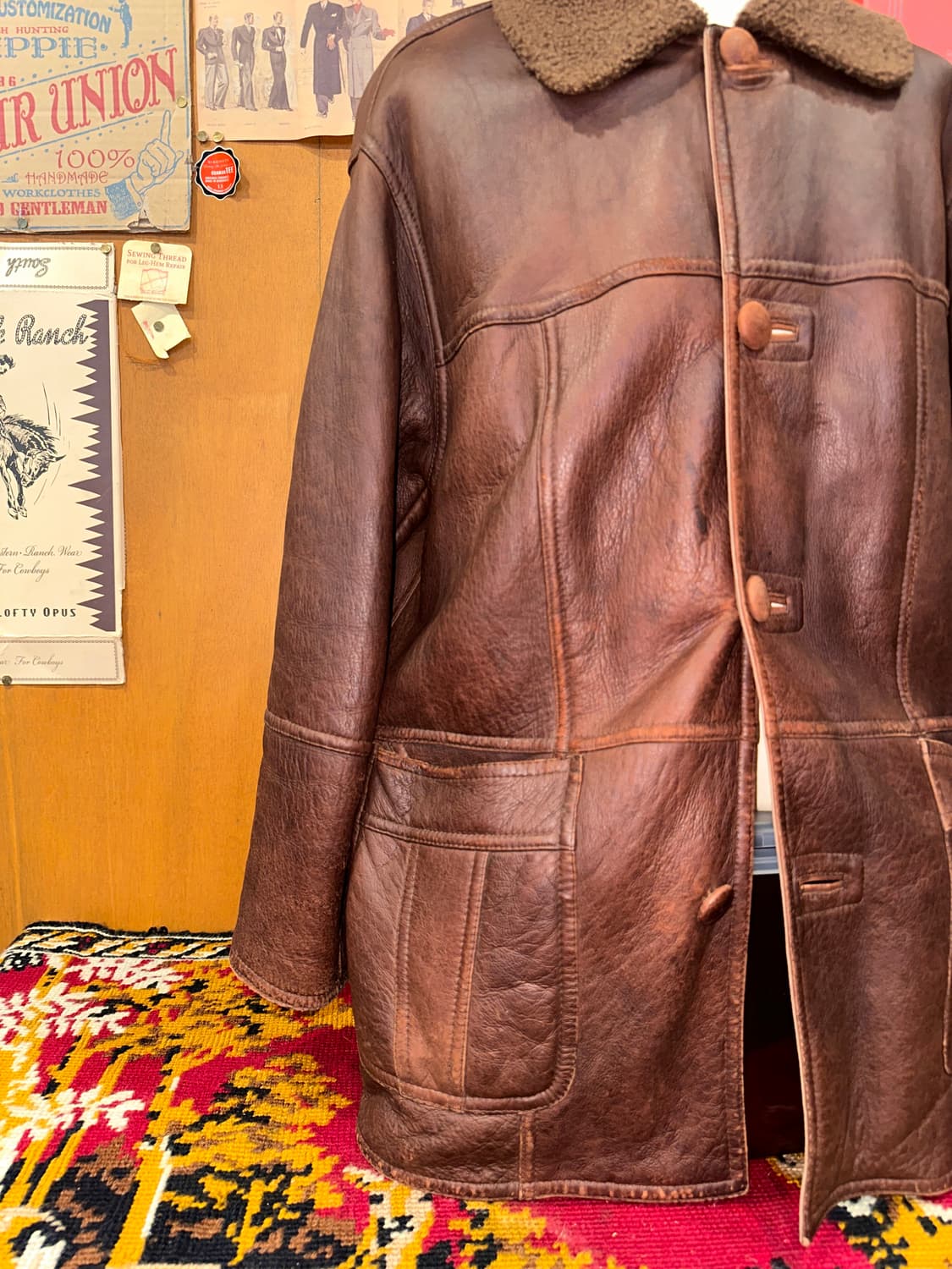 ( XL-2XL ) 가죽카코트 워크웨어 아메카지 가죽롱코트 가죽코트 상품이미지2