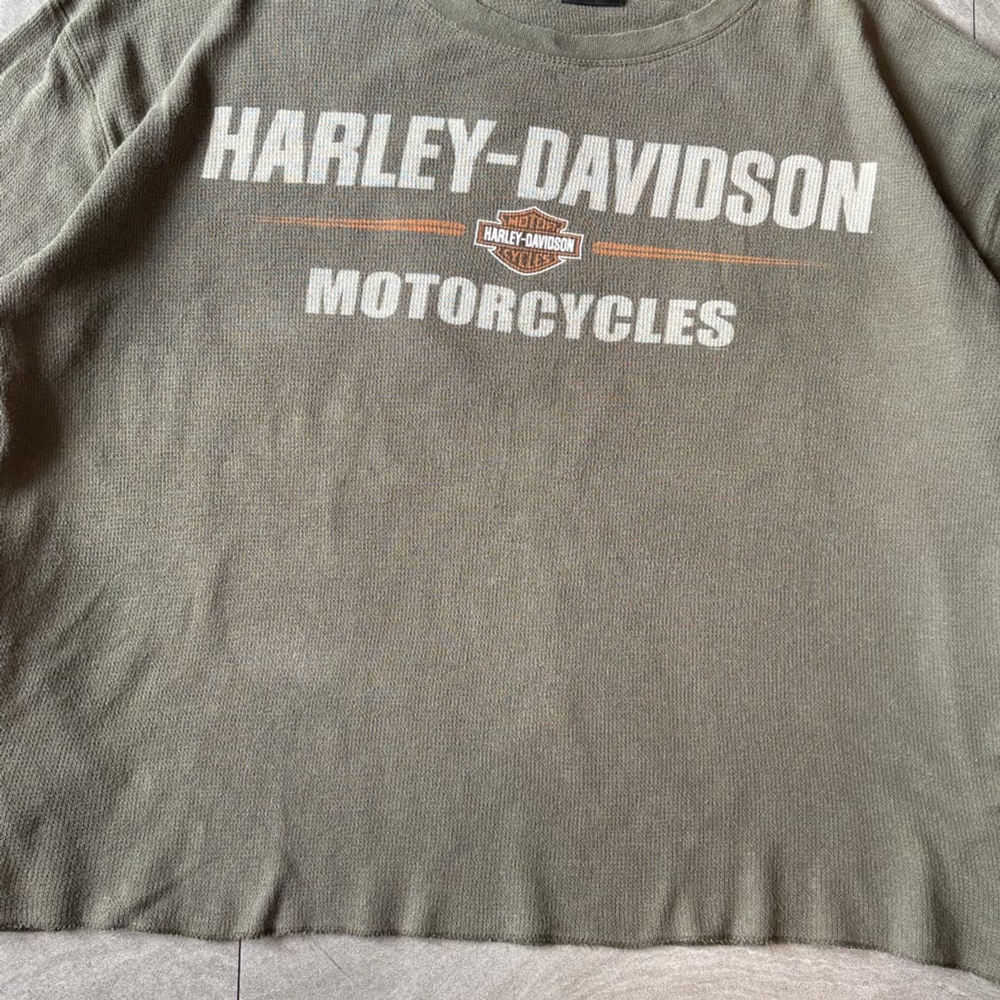 00년대 미국 생산 할리데이비슨 롱슬리브 카키 와플 티셔츠 상품이미지4