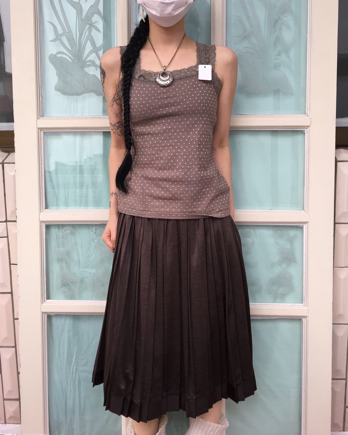 Lace trimming dot pattern sleeveless 상품이미지3