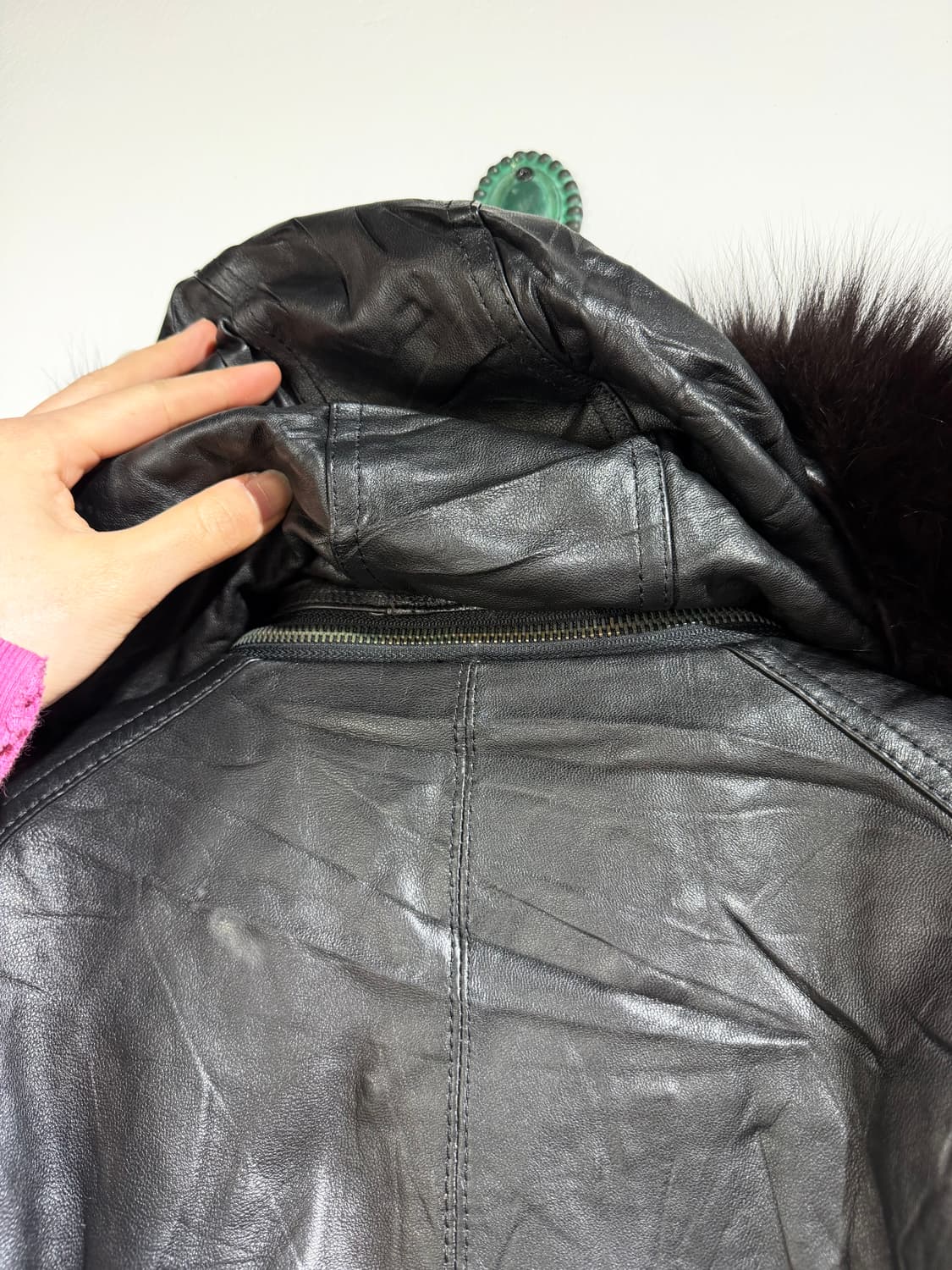 빈티지 퍼 트리밍 레더 봄버 상품이미지5