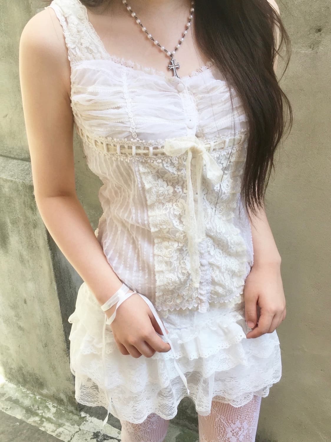 빈티지 아이보리 레이스 슬리브리스 상품이미지1