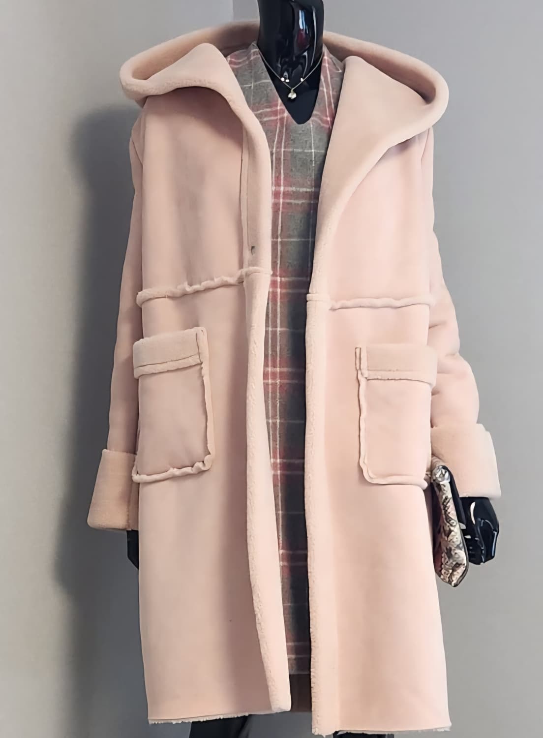 핑크 롱무스탕 코트 상품이미지1