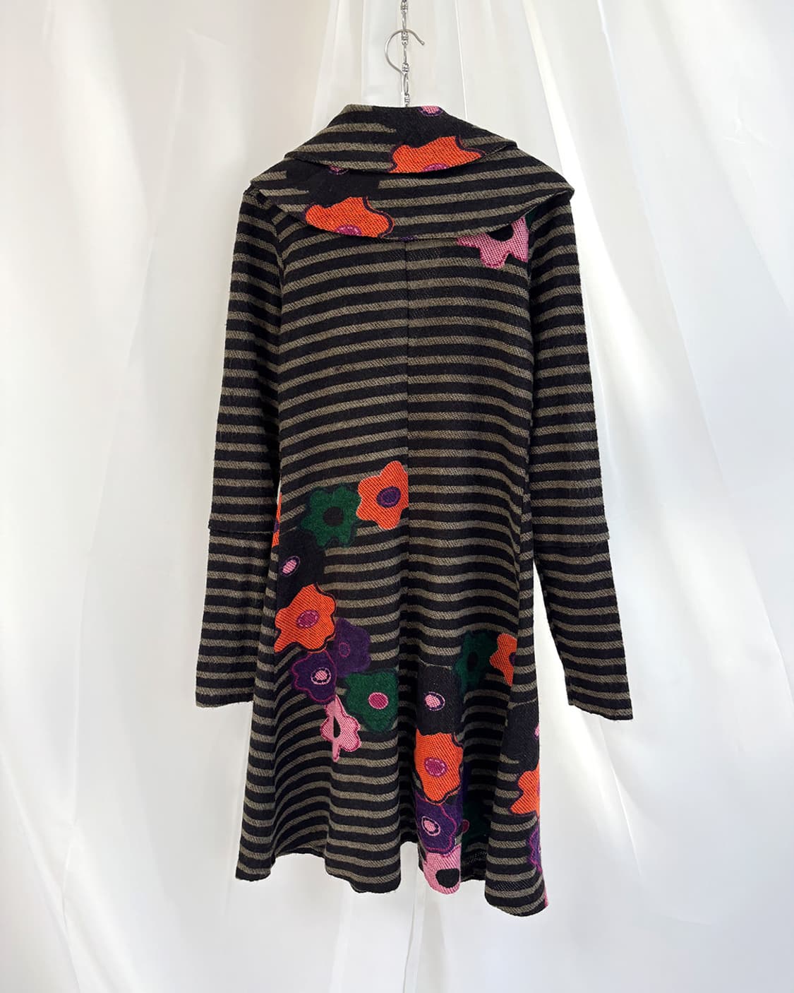 Heart 아트 플라워 포인트 스트라이프 롱 로브 카디건 상품이미지2