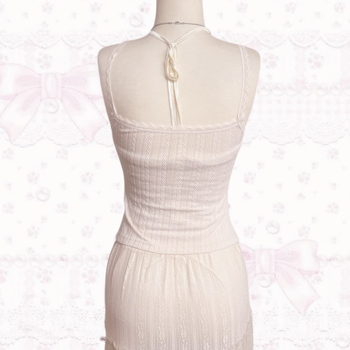 빈티지 크루 생화이트 페어리 시스루 4단 포인트 레이스 디테일 코디세트  상품이미지5