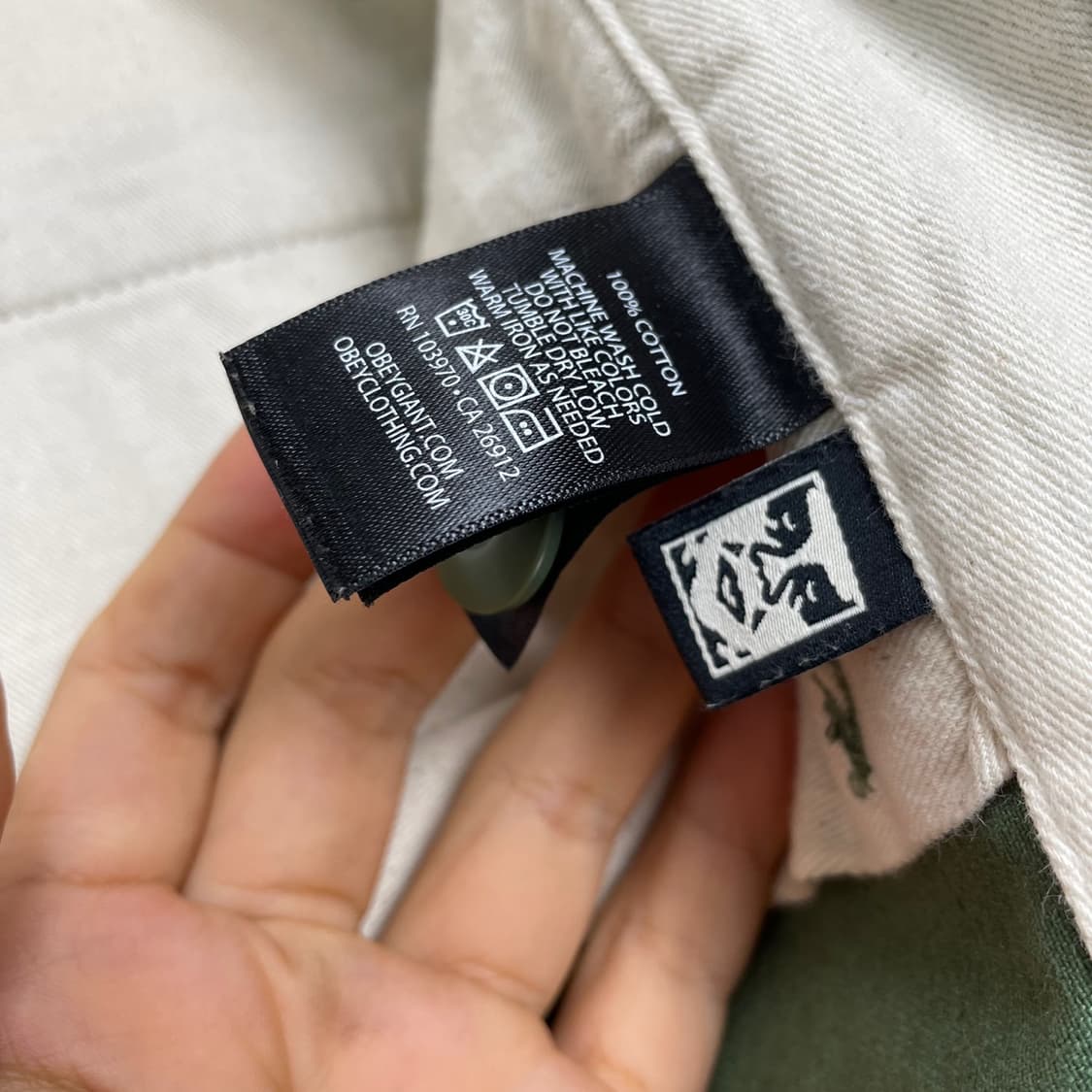 오베이 Obey 라이트 카키 코튼 와이드 워크팬츠 상품이미지4