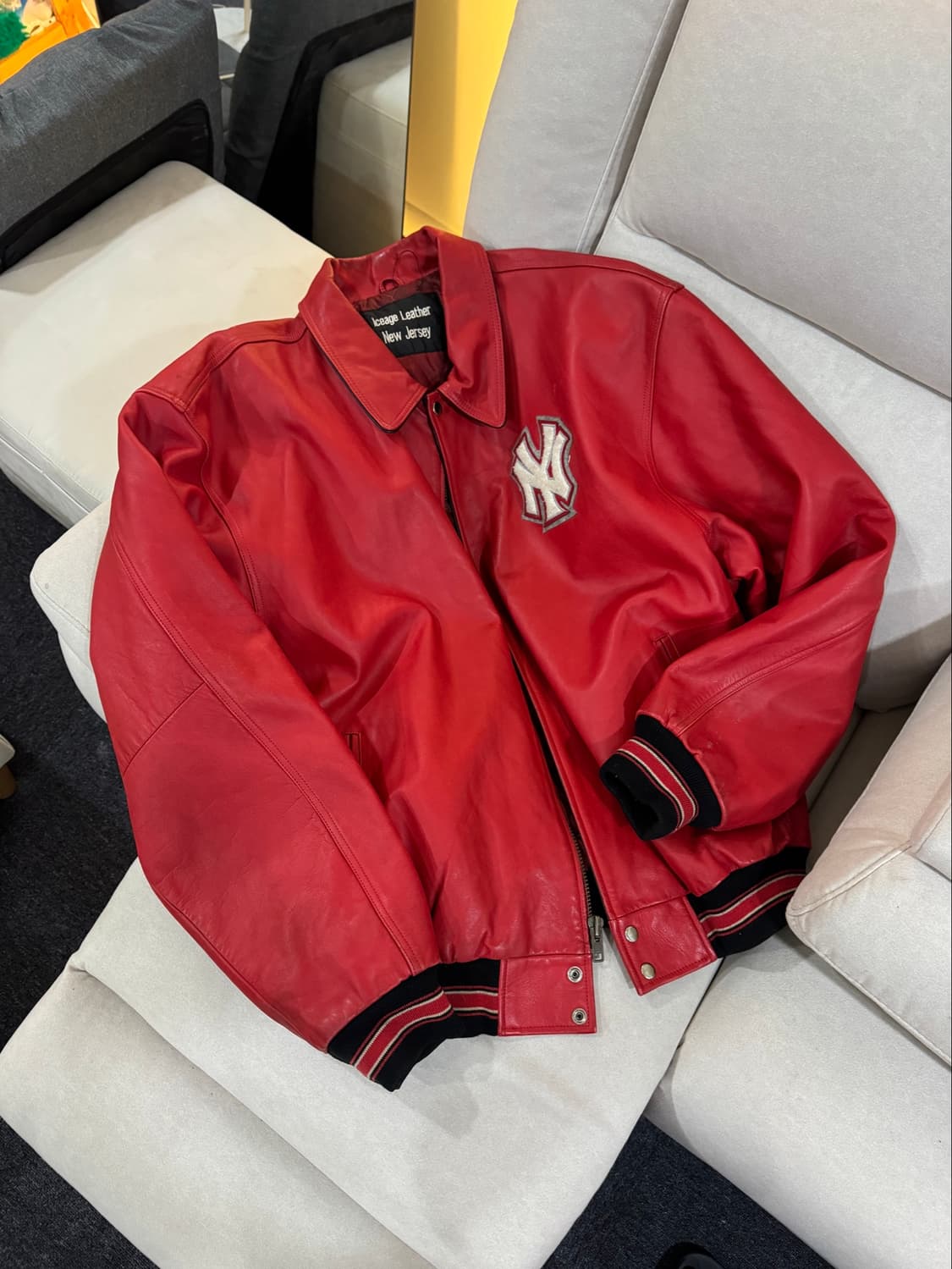 NY 아메리칸 빈티지 레더 자켓 2XL 상품이미지1
