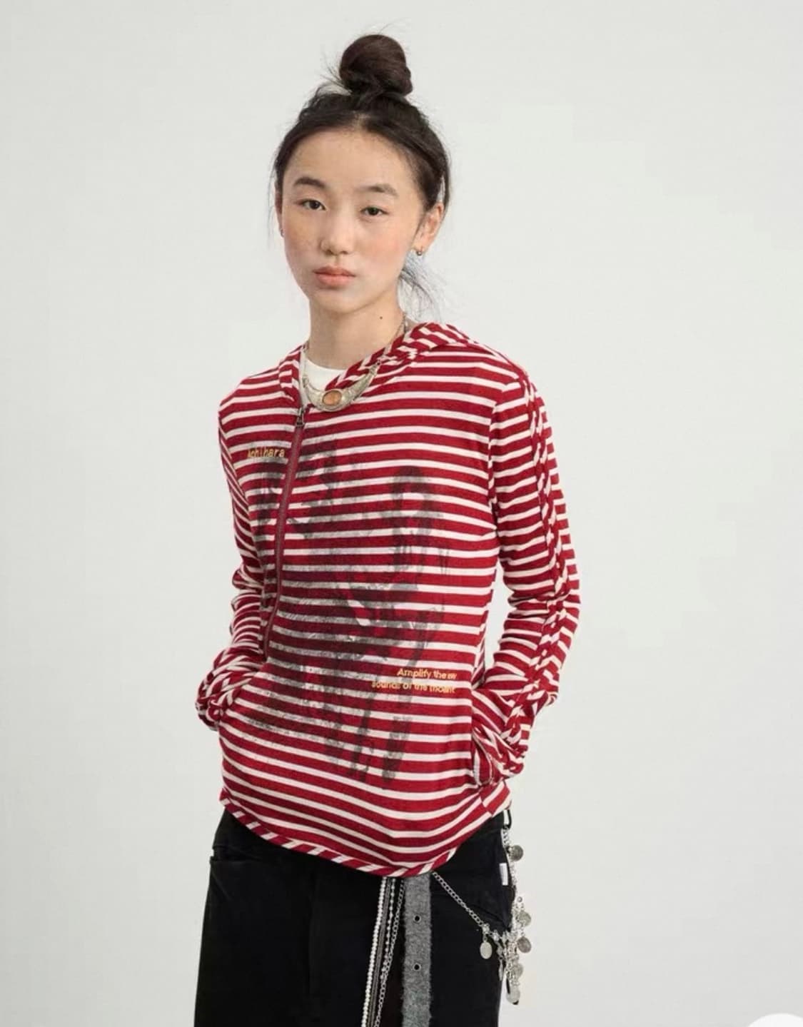 Achihara 후디 가디건 레드 상품이미지1