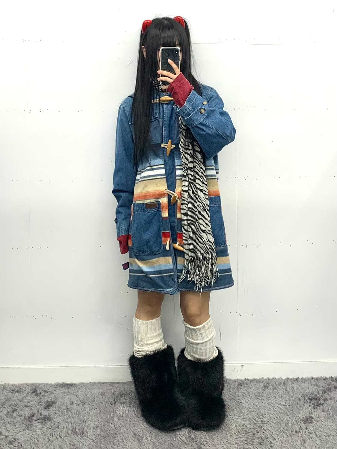 Denim&co 데님 플리스 후드 코트 상품이미지1