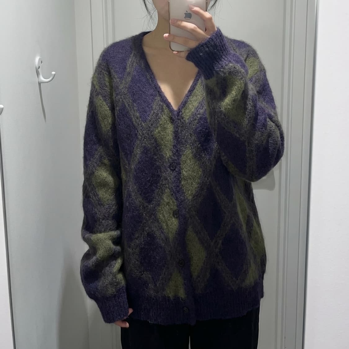 니들스 모헤어 아가일 가디건 상품이미지1