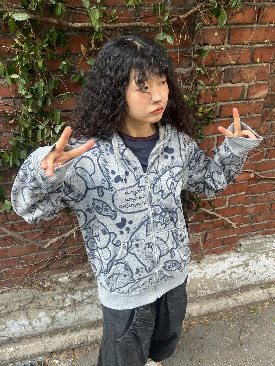 Necobuch-san 고양이 캐릭터 후드 집업 상품이미지1