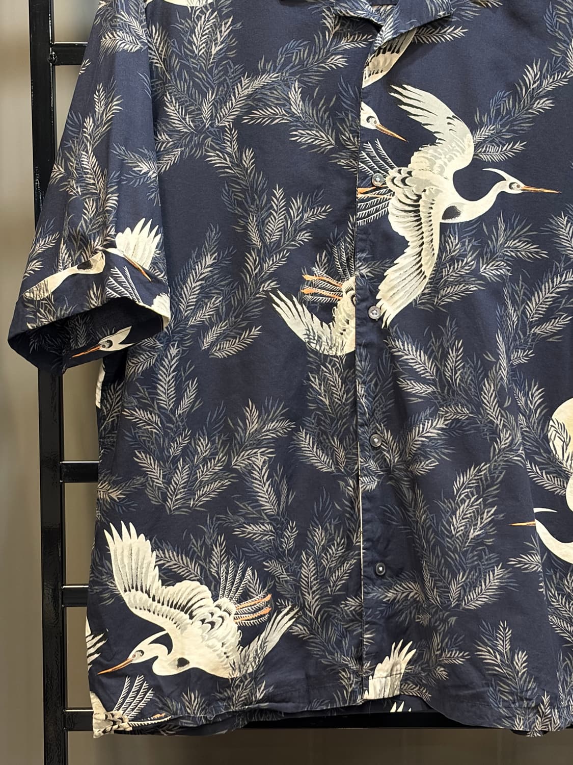 [XL] H&M 학 프린트 오픈카라 반팔 셔츠 네이비 하와이안셔츠 4.9 상품이미지4