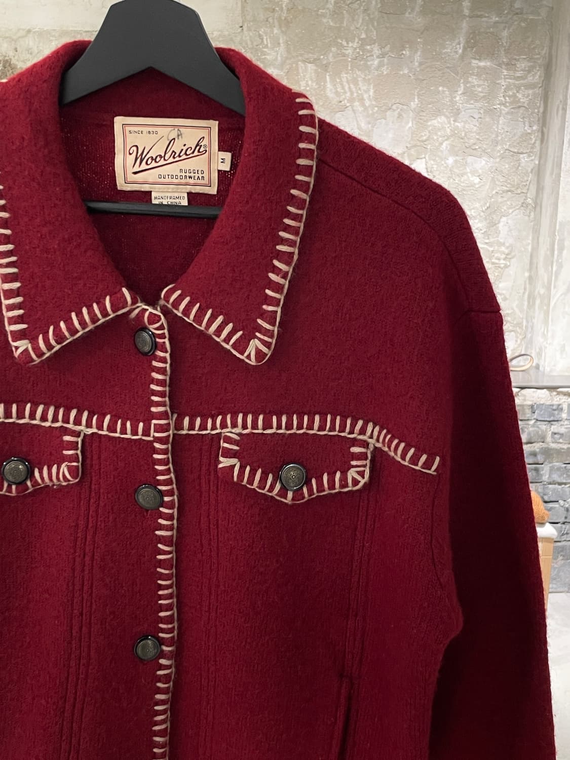 울리치 딥 레드 핸드메이드 스티치 울 자켓 상품이미지3