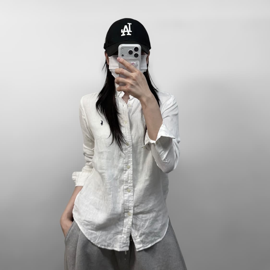 폴로 랄프로렌 포니 로고 린넨 셔츠 화이트 상품이미지1