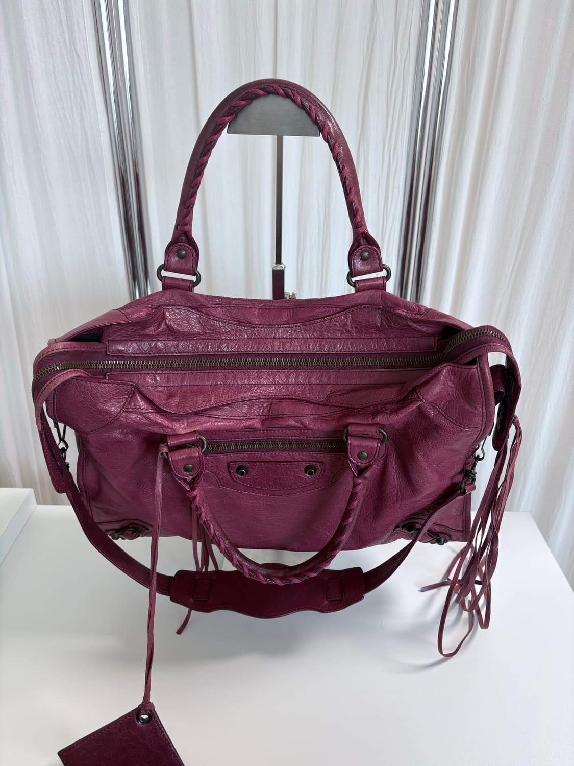 발렌시아가 시티 모터백 미디움 버건디 상품이미지3