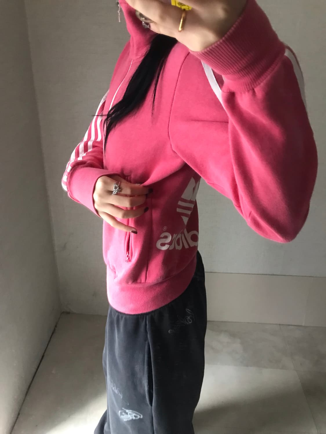 아디다스 핑크 빅로고 면집업 상품이미지2