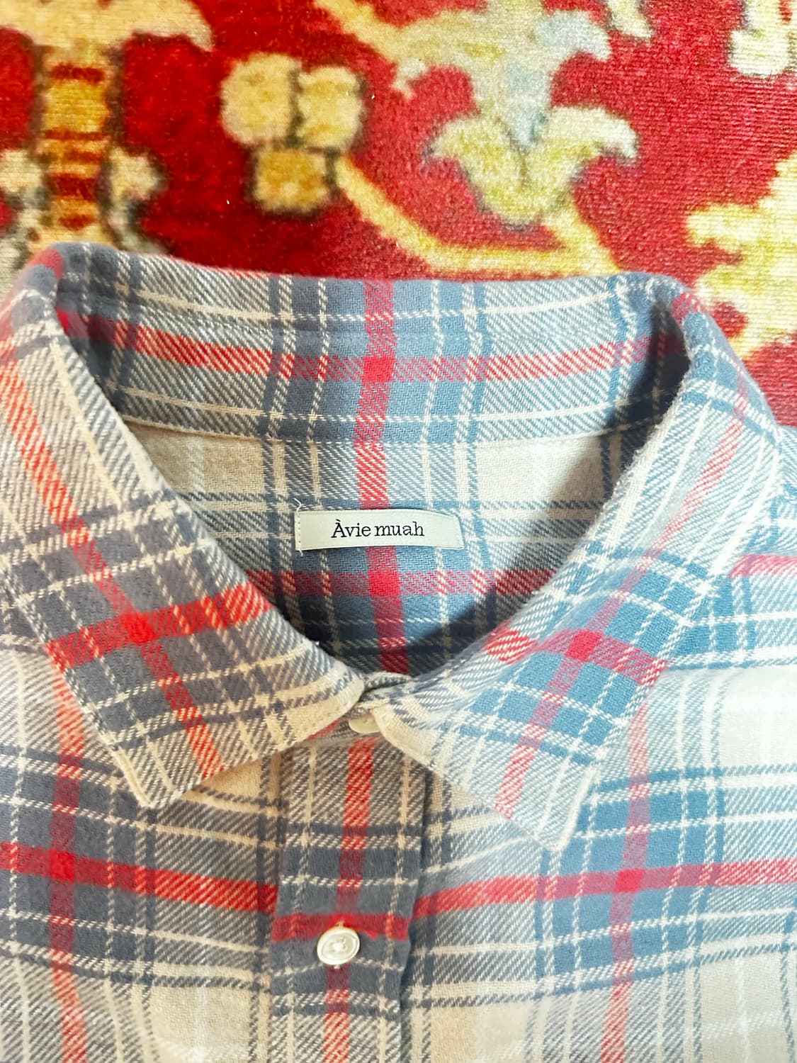 AVIE MUAH 릴렉스드 체크 셔츠 크림 1사이즈 상품이미지2