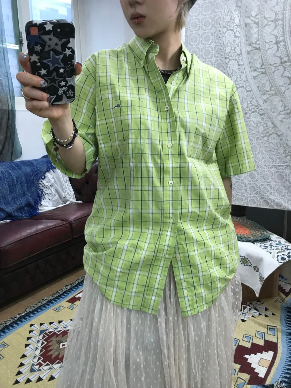 라코스테 자수 체크 반팔 셔츠 (Z1021) 상품이미지2