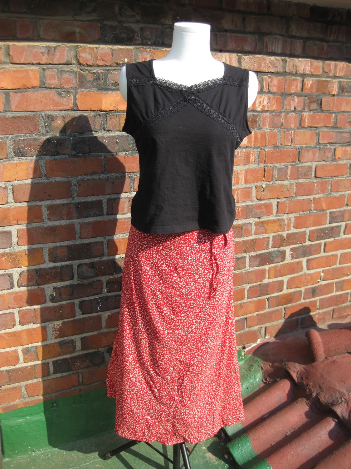 vintage 레드 잔꽃무늬 치마 상품이미지1