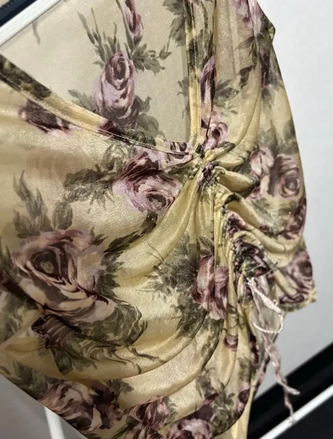 빈티지 오리엔탈 히피 플라워 시스루 셔링 반팔 블라우스 상품이미지4