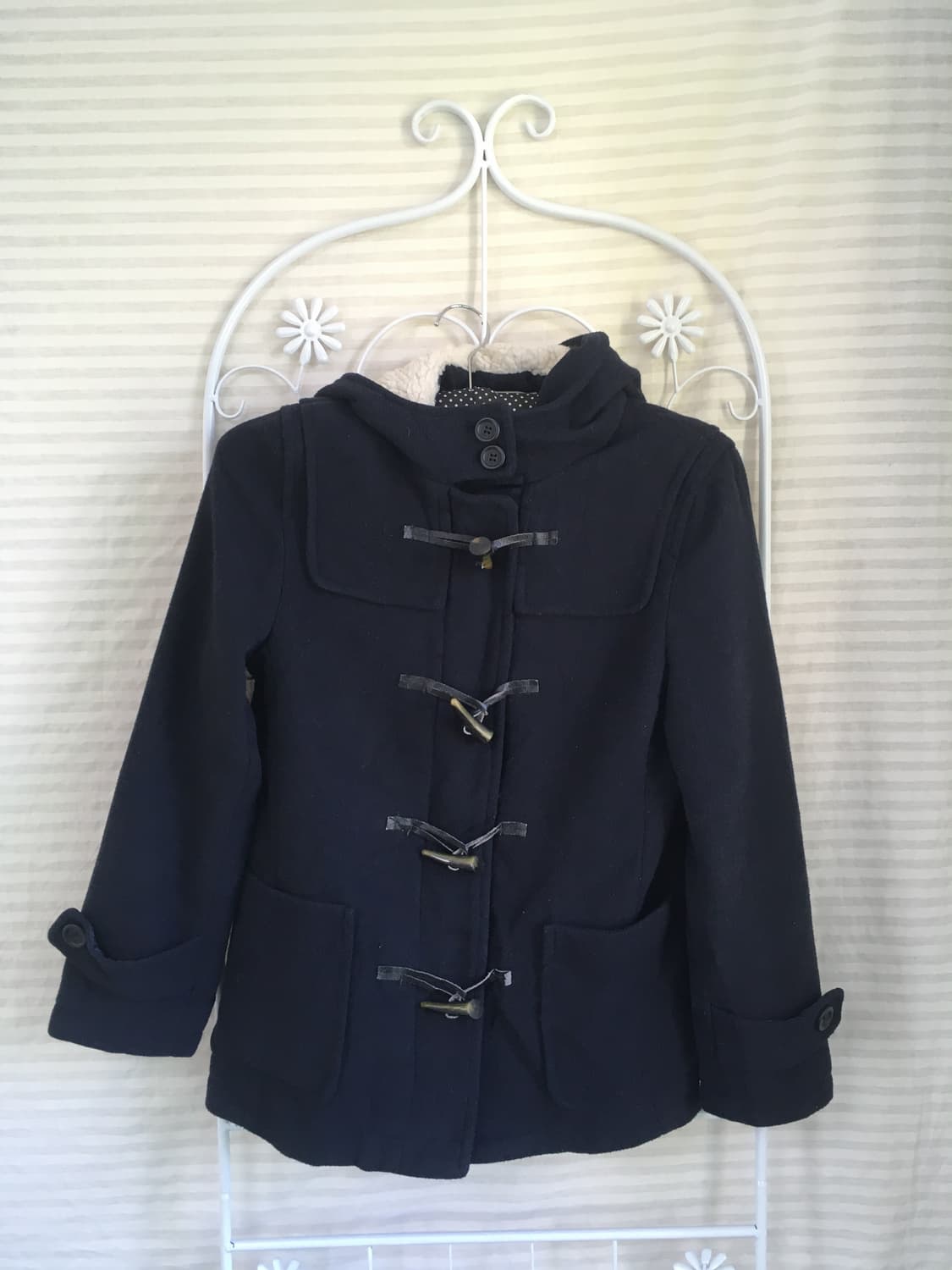 jpn vintage 네이비 더플 후드 하프코트 상품이미지6