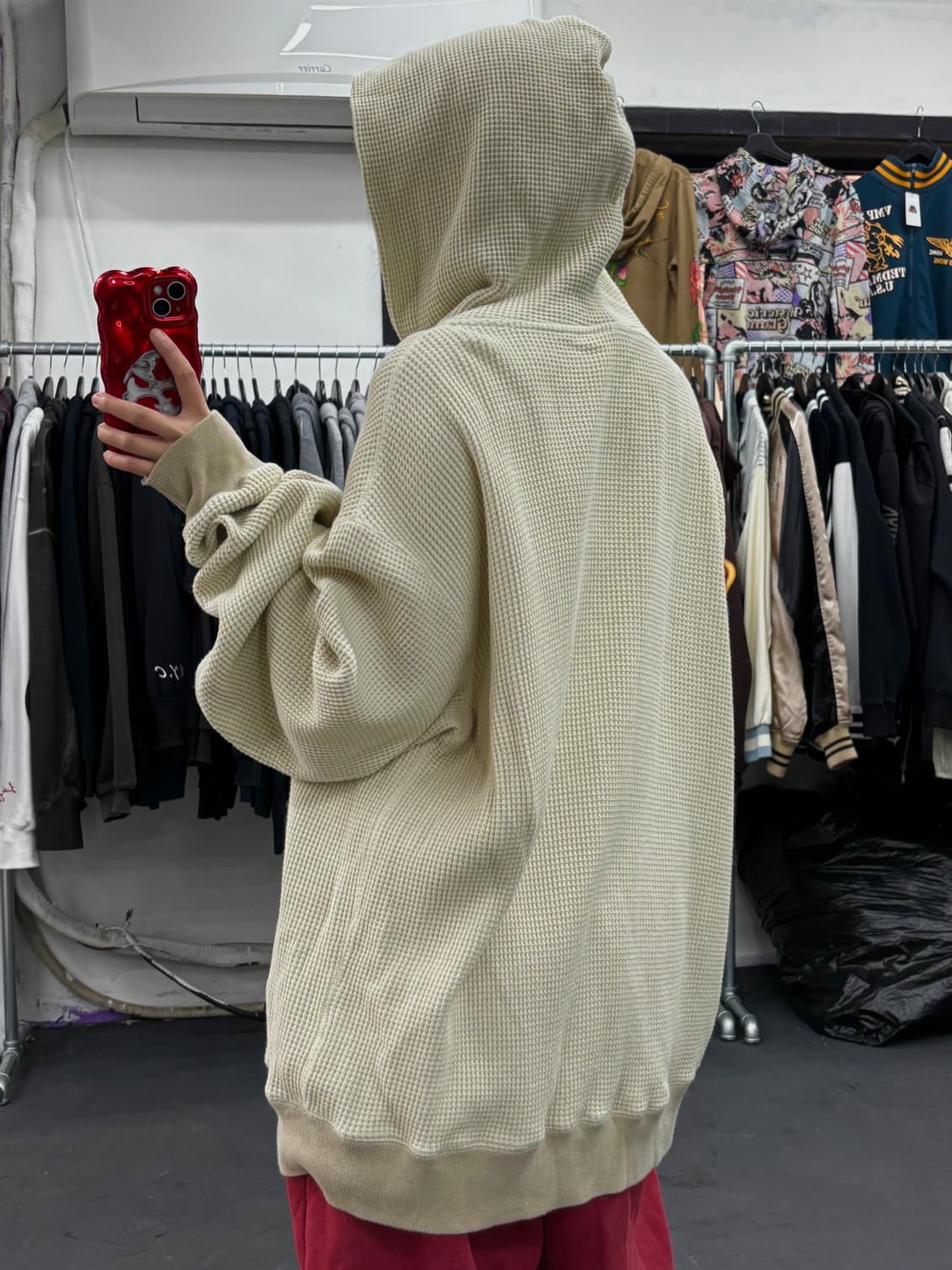 카키스 와플 크림 후드집업 상품이미지5