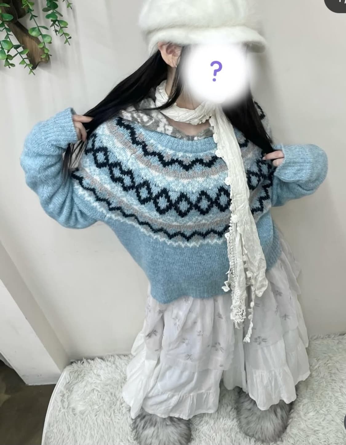 하늘색 코위찬스웨터니트셋 모리 상품이미지4