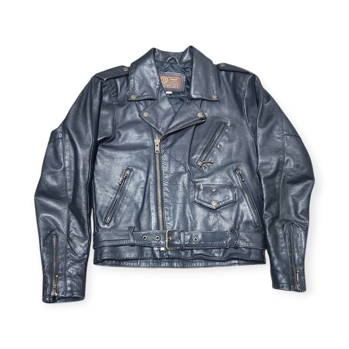 M)MONDO LUI 빈티지 블랙 소가죽 자켓 해골 프린팅 라이더 자켓 상품이미지2