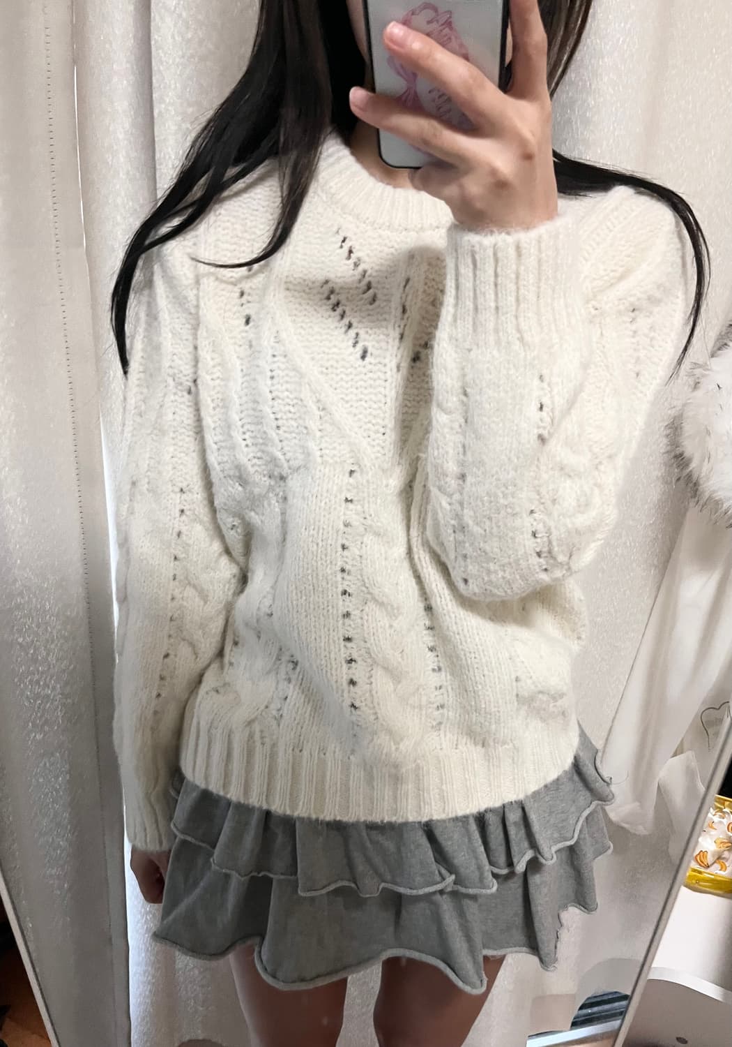 아이보리/그레이 빈티지st 꽈배기 루즈핏 케이블 스웨터 니트 상품이미지3
