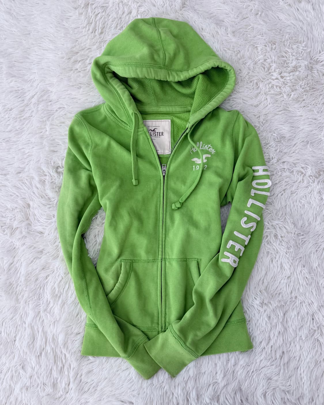 홀리스터 Y2K 네온 라임 후드 집업 상품이미지1