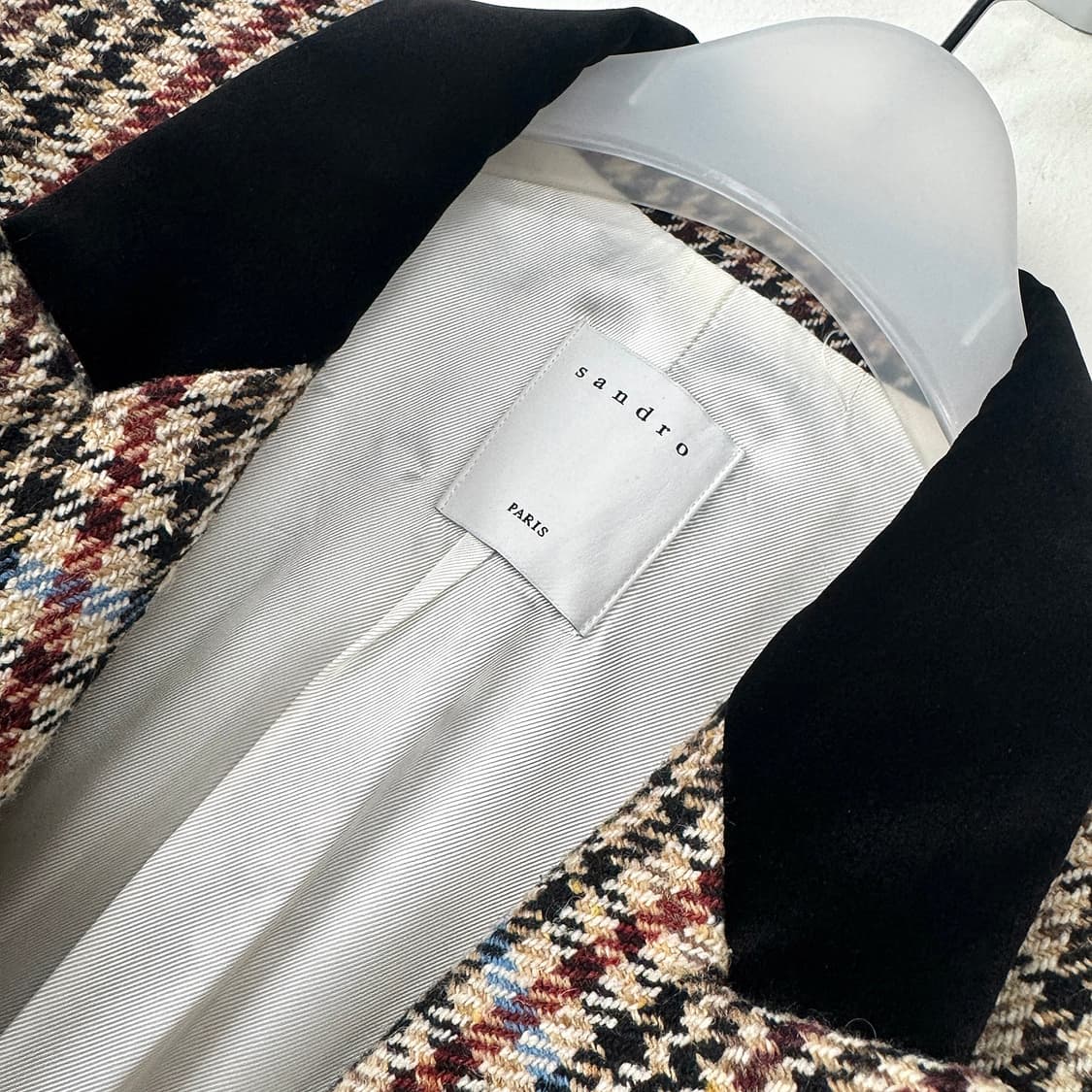 산드로 벨벳 트리밍 체크 트위드 자켓 상품이미지5