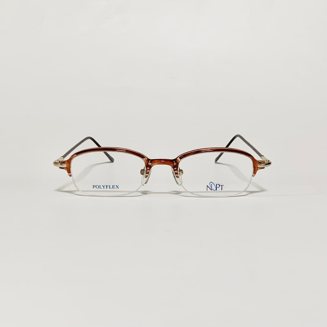 983 데드스탁 빈티지 안경테 반무테 레트로 하프림 클리어 브라운 상품이미지1