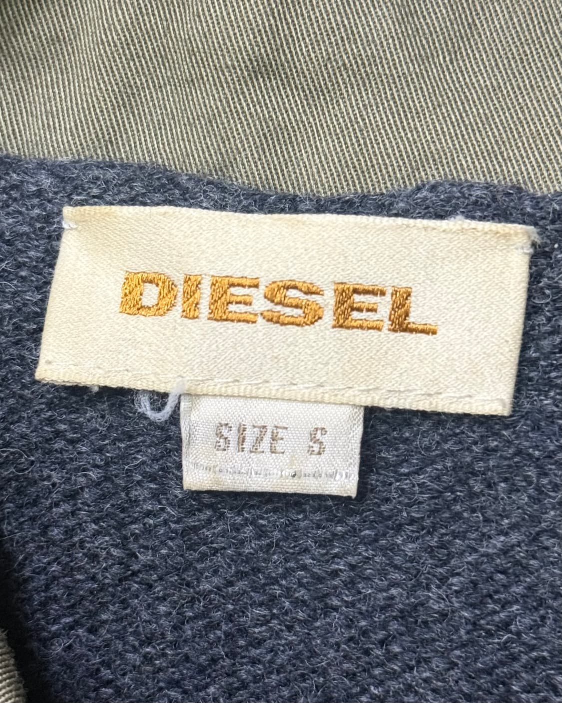 디젤 밀리터리 카키 배색 차콜 카라 폴로 워크 웨어 울 니트 스웨터 패치 상품이미지8