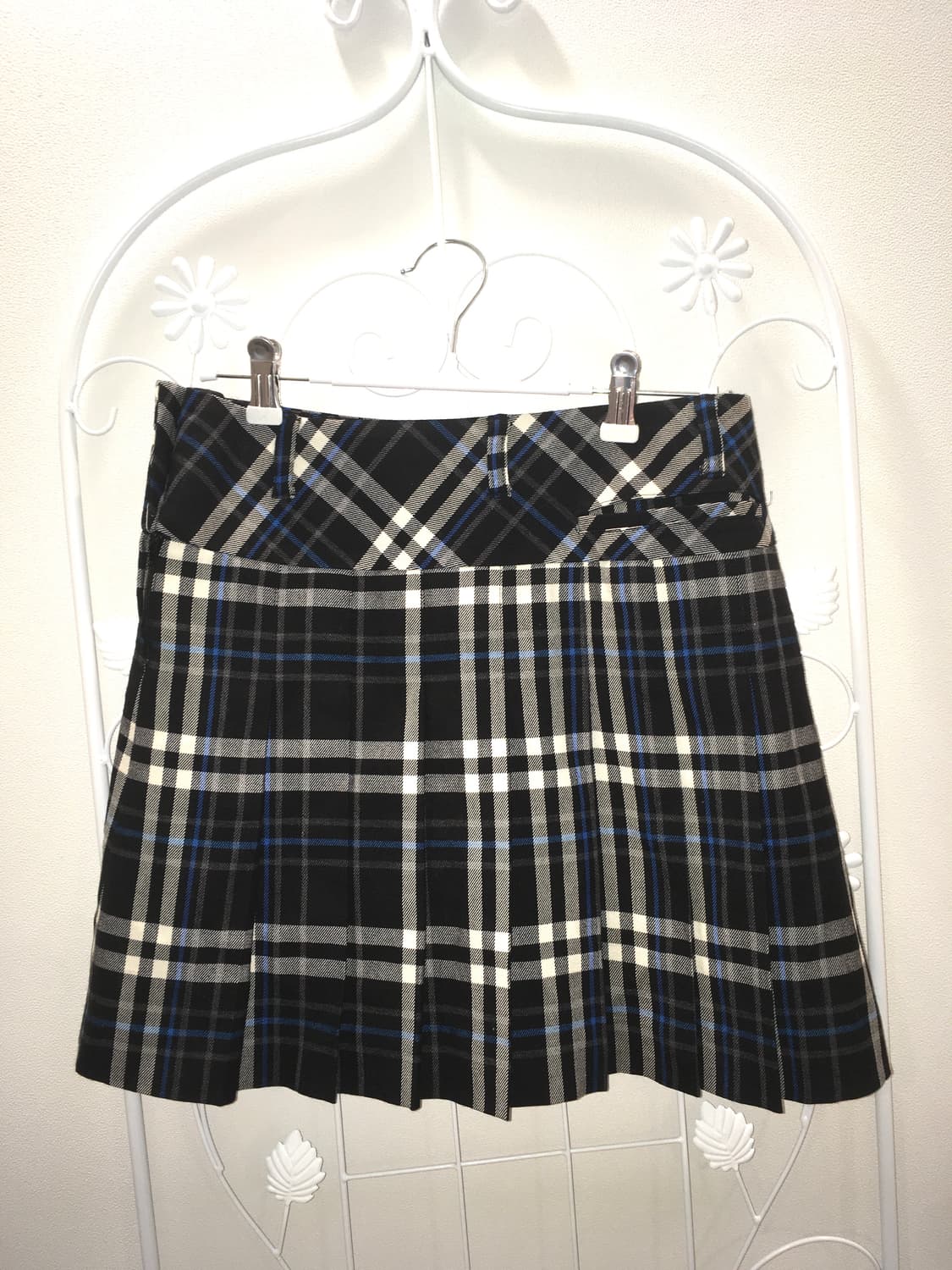 jpn vintage blue check pleats skirt 상품이미지1