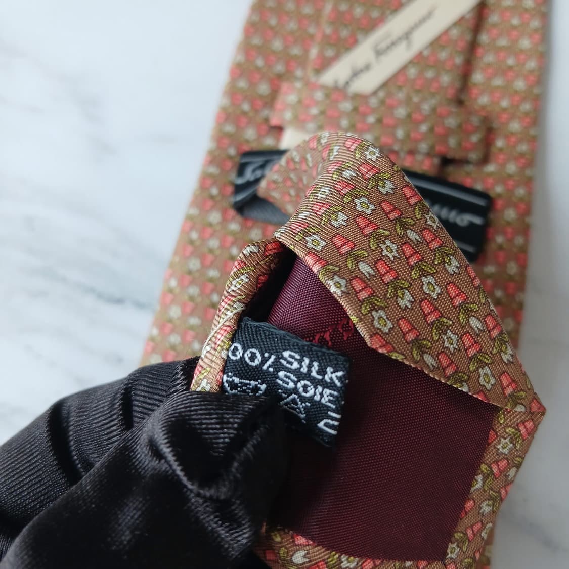 살바토레 페라가모 브라운 화분 패턴 넥타이 9.5cm A등급 E890 상품이미지9