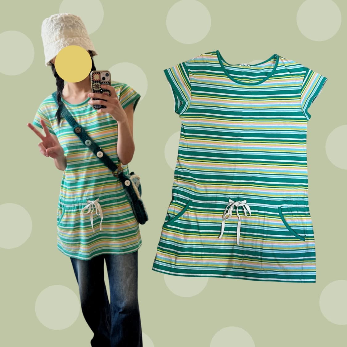 빈티지 모리걸 풋사과 스트라이프 원피스 상품이미지1