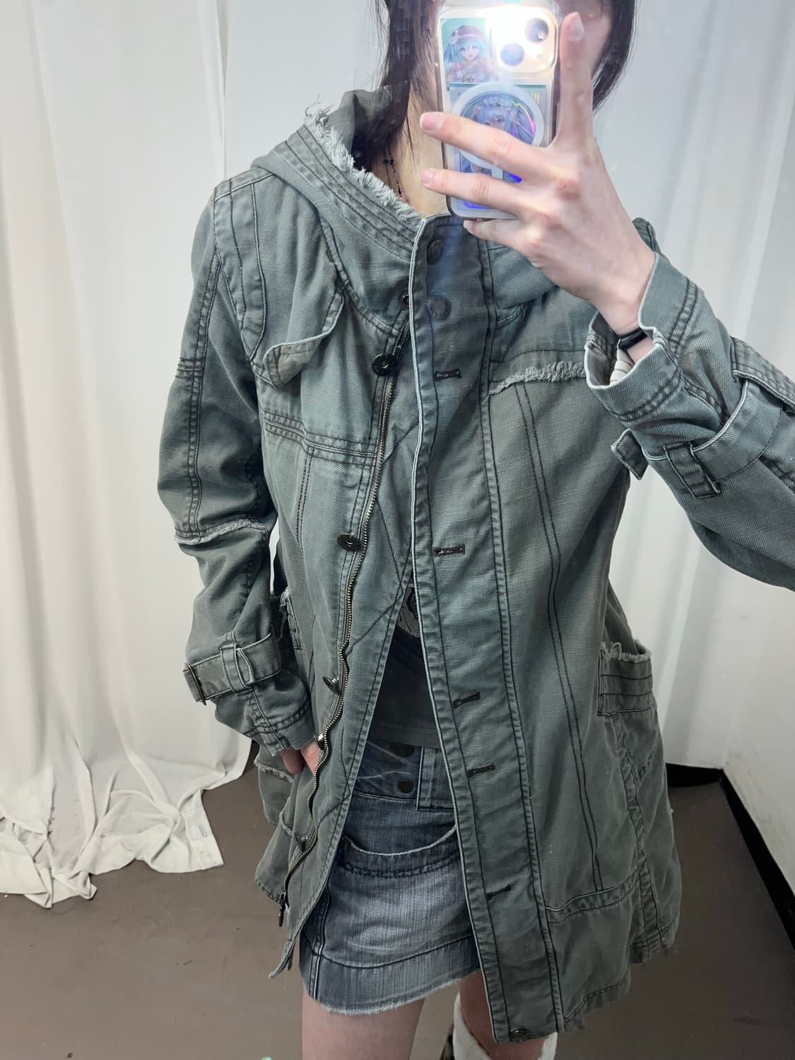 Smex 00‘s 카키 그런지 후드 야상 상품이미지4