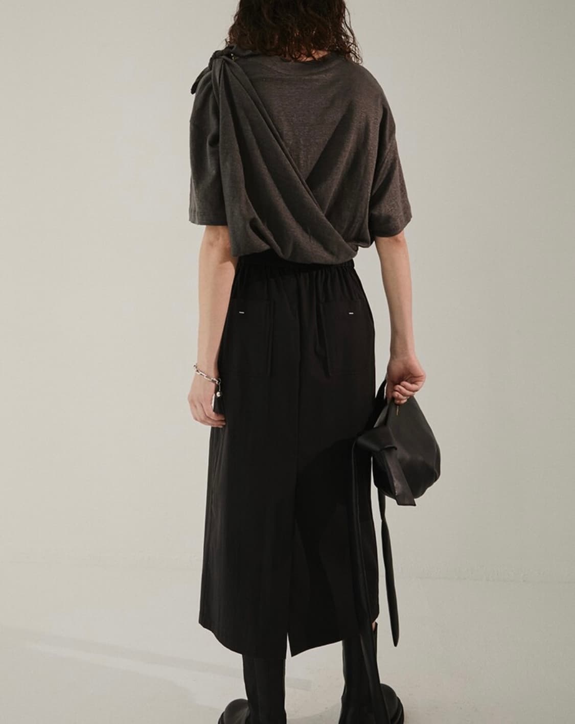 메종마레 cotton easy skirt 블랙 롱스커트 롱치마 상품이미지2