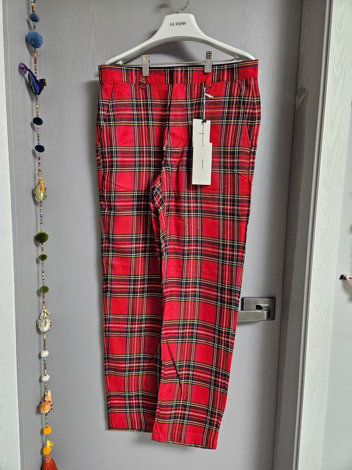 비바스튜디오 vivastudio 펑크 레드 타탄 체크 바지 M 새상품 상품이미지1