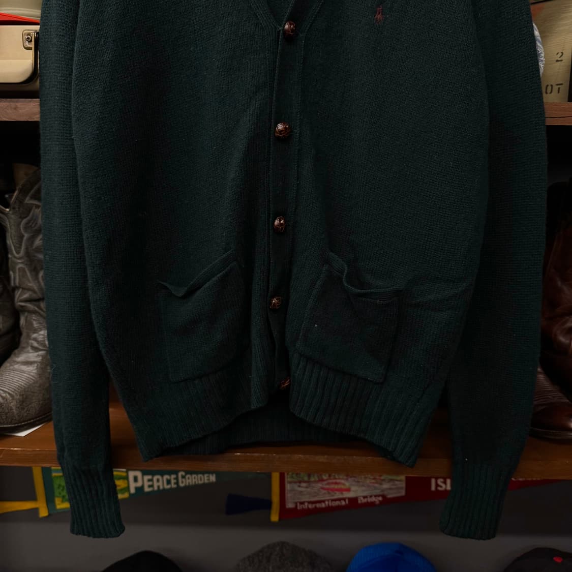 80s 폴로 랄프로렌 버건디 스몰 포니 로고 울 니트 가디건 N36 상품이미지4