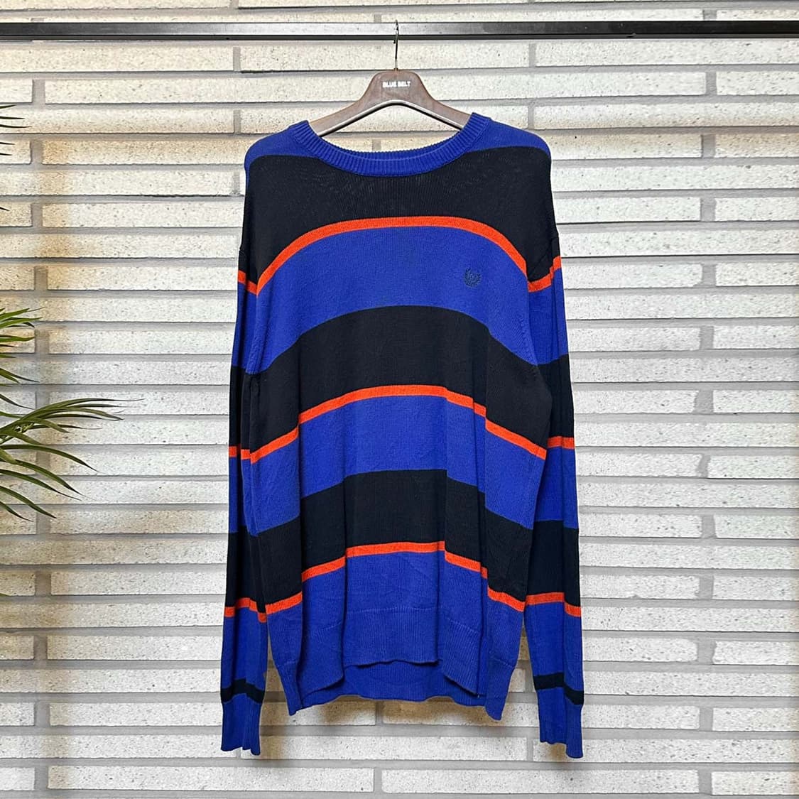 챕스 스트라이프 니트 라운드넥 배색 디테일 블루 네이비 상품이미지2