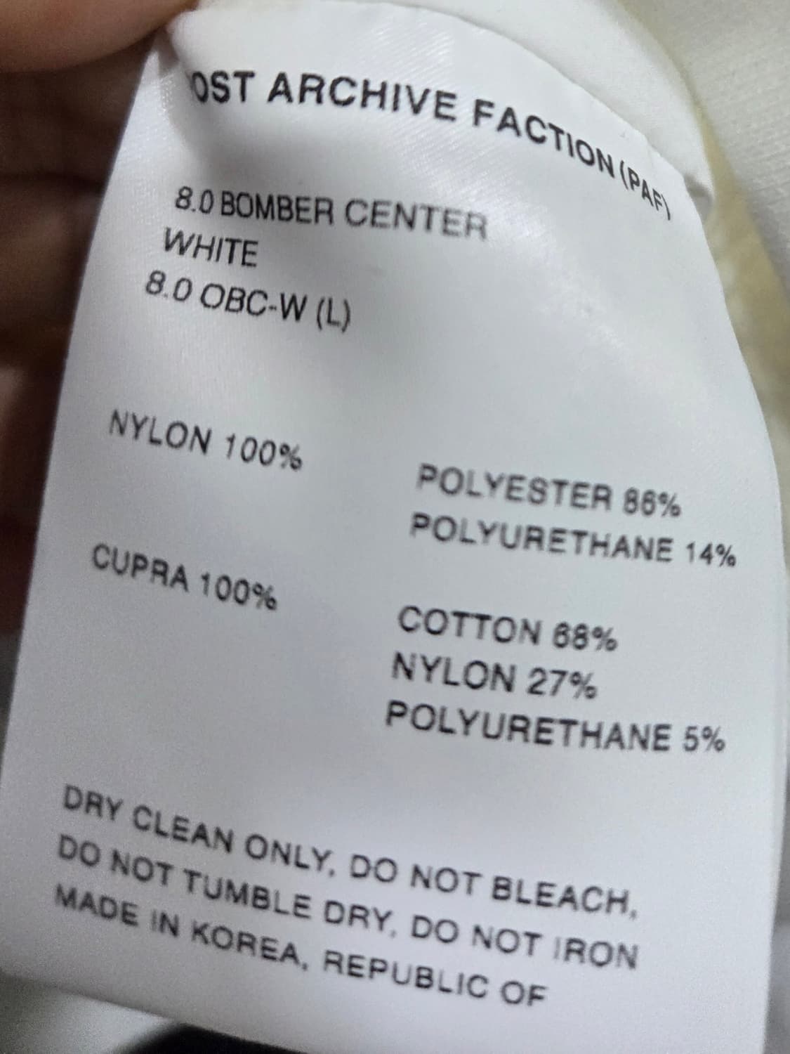Paf 8.0 봄버 센터 화이트 L사이즈 상품이미지5