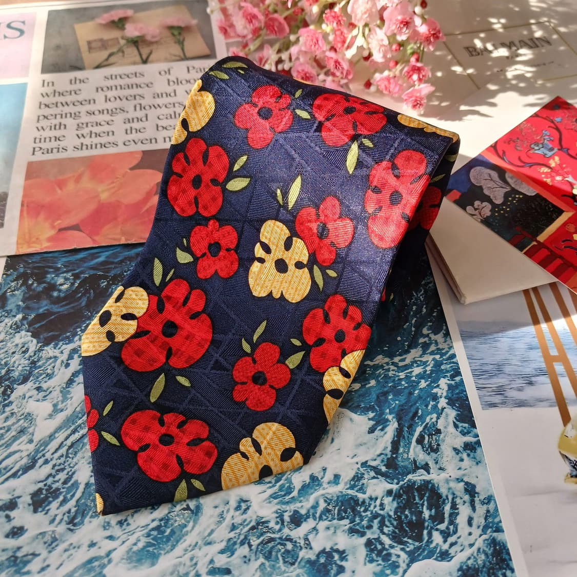 피에르 발망 네이비 플라워 패턴 넥타이 9.8cm A+등급 A19705
 상품이미지4