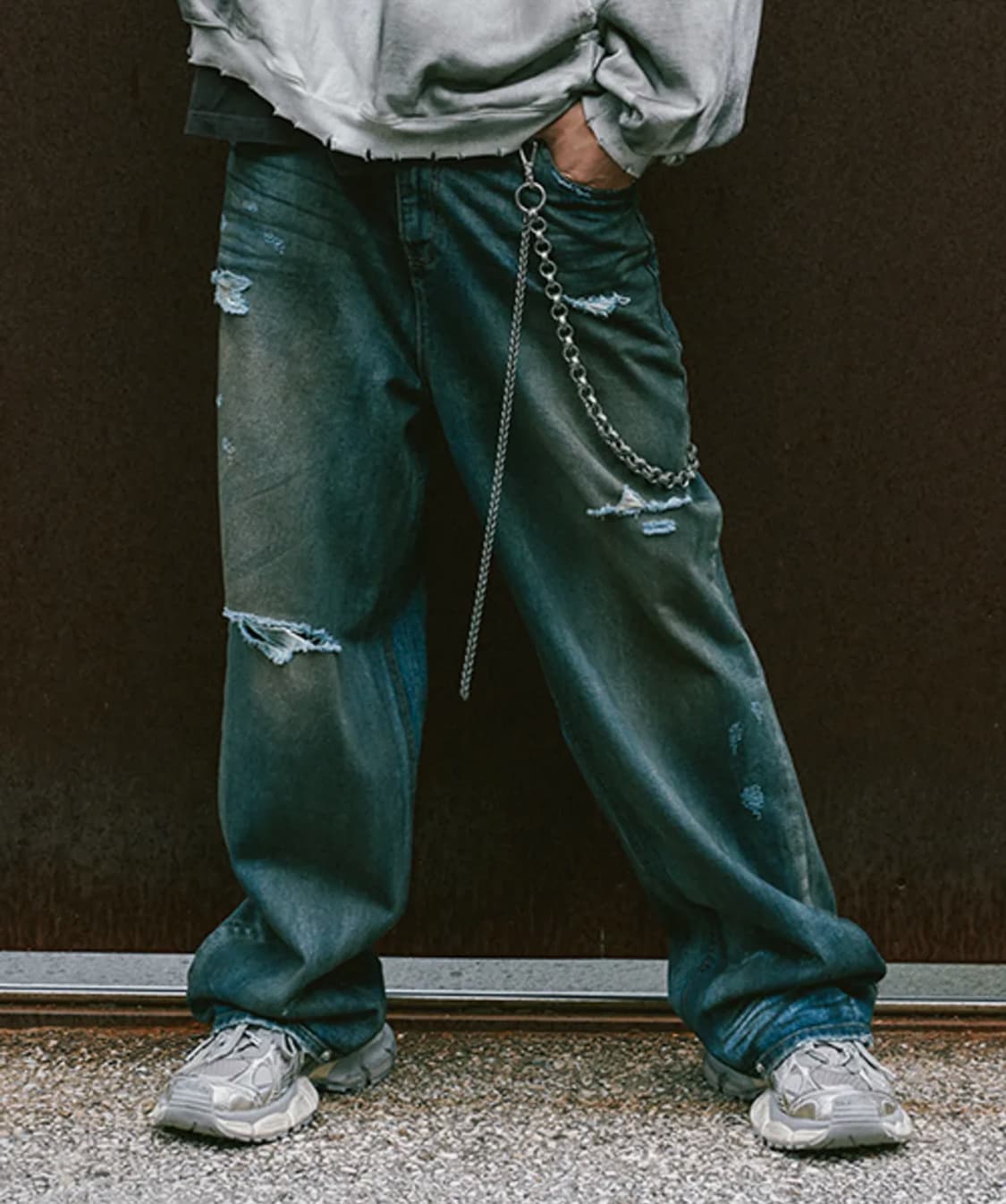 로어링라드 더티 워시드 와이드 데님 팬츠 청바지 M 상품이미지1