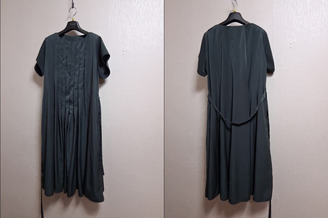 일본브랜드 espace de calma 다크그린 핀턱주름롱원피스 고품질  상품이미지3