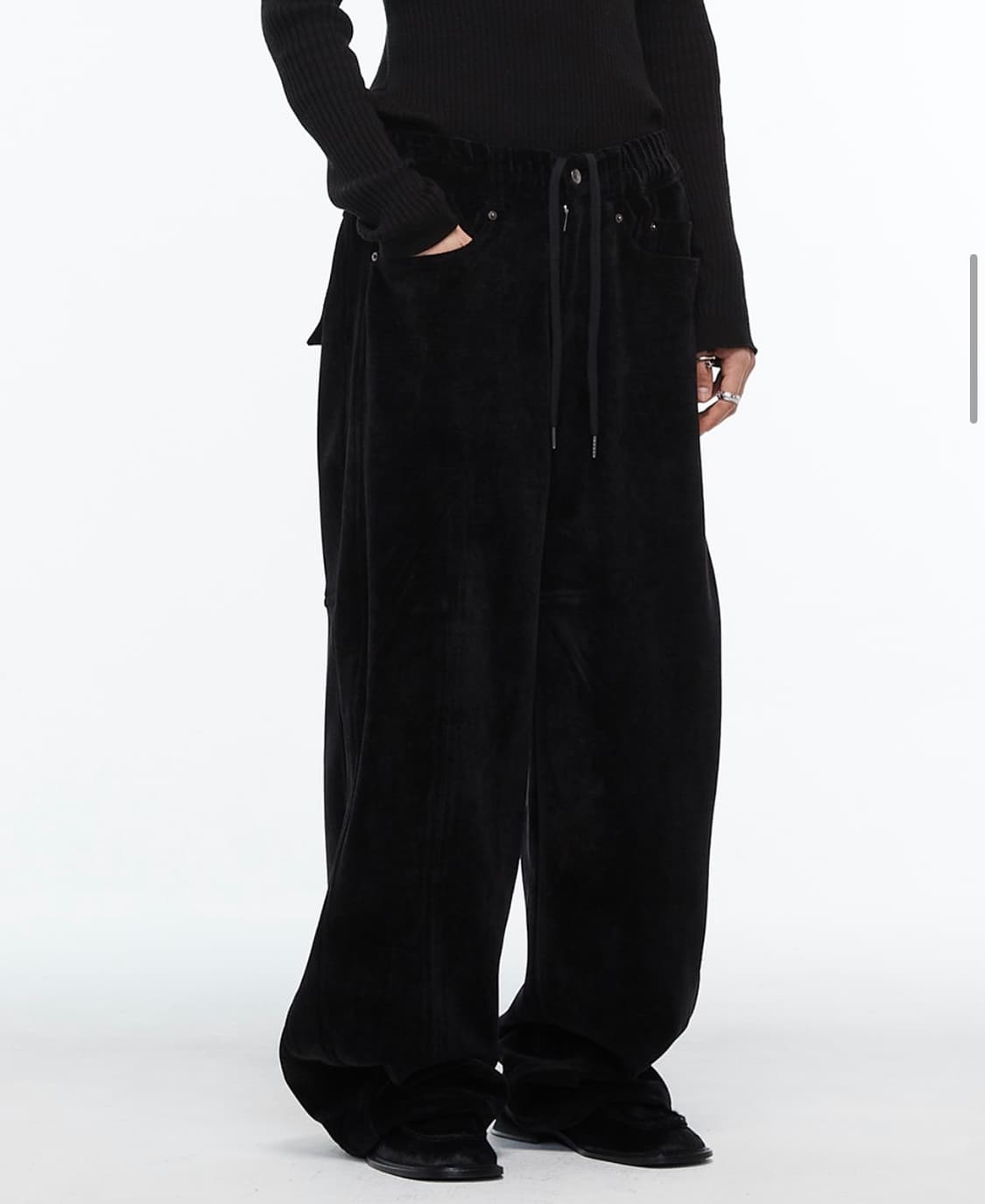 알렌느 드로우스트링 벨루아 팬츠 블랙 상품이미지1