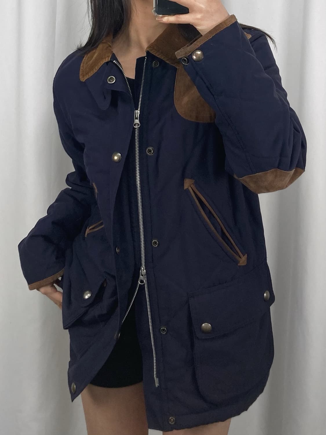 폴로 엘보우 패치 네이비 퀼팅 자켓 상품이미지1