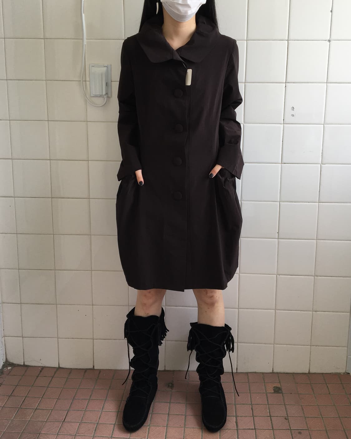 Button neck line point brown coat 상품이미지1