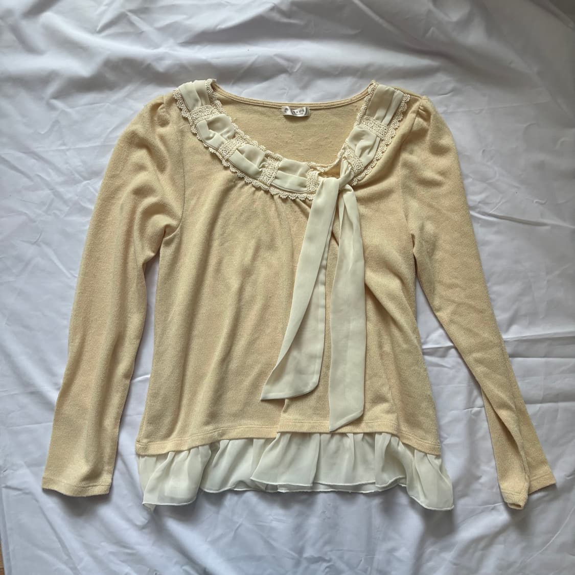 엑시즈팜 모리걸 연노랑 리본 프릴 니트 상품이미지2