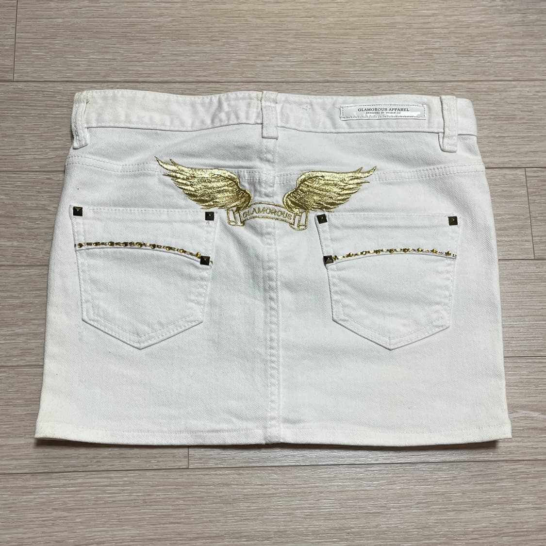 로빈스진(Robins Jean) 화이트 펑크 갸루 골드 윙 미니 스커트 상품이미지1